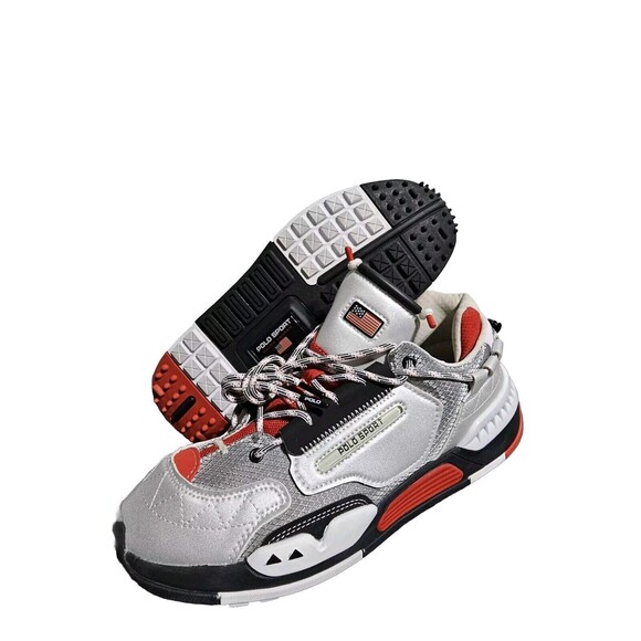 New Ralph Lauren Polo Sport White Black Red Men's Size 11 High Top Shoes PS100 - Picture 1 of 9